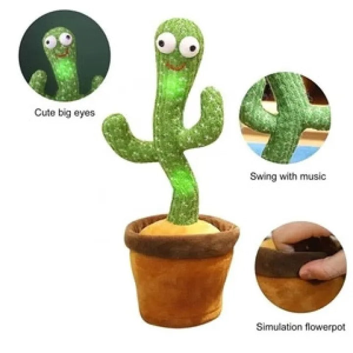 Interactive Dancing Cactus Toy – Singing, Talking, Voice Recording Plush with USB Rechargeable Function – Fun Educational Gift for Babies and Kids (Ages 6 Months & Up) - Rechargeable & With Box