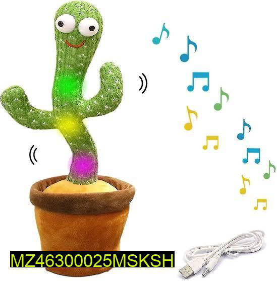 Interactive Dancing Cactus Toy – Singing, Talking, Voice Recording Plush with USB Rechargeable Function – Fun Educational Gift for Babies and Kids (Ages 6 Months & Up) - Rechargeable & With Box