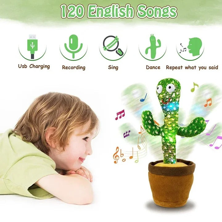 Interactive Dancing Cactus Toy – Singing, Talking, Voice Recording Plush with USB Rechargeable Function – Fun Educational Gift for Babies and Kids (Ages 6 Months & Up) - Rechargeable & With Box